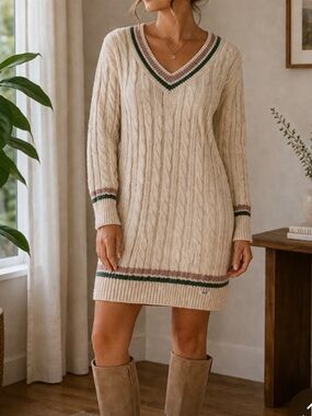 Abercrombie & fitch vintage Y2K cable knit preppy mini sweater dress sz L